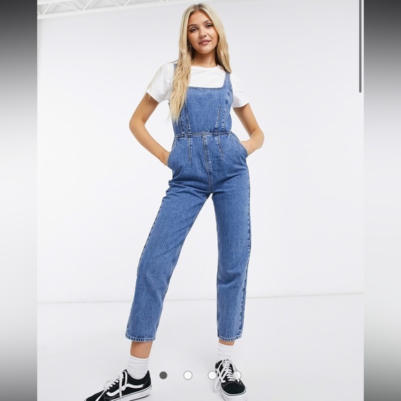 ASOS Pants - ASOS DESIGN denim square neck fitted overalls in midwash